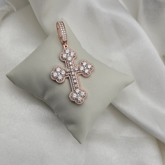 Rose Gold Over Sterling Silver Moissanite Cross Pendant